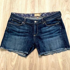 Paige denim shorts with frayed hem. Size 28